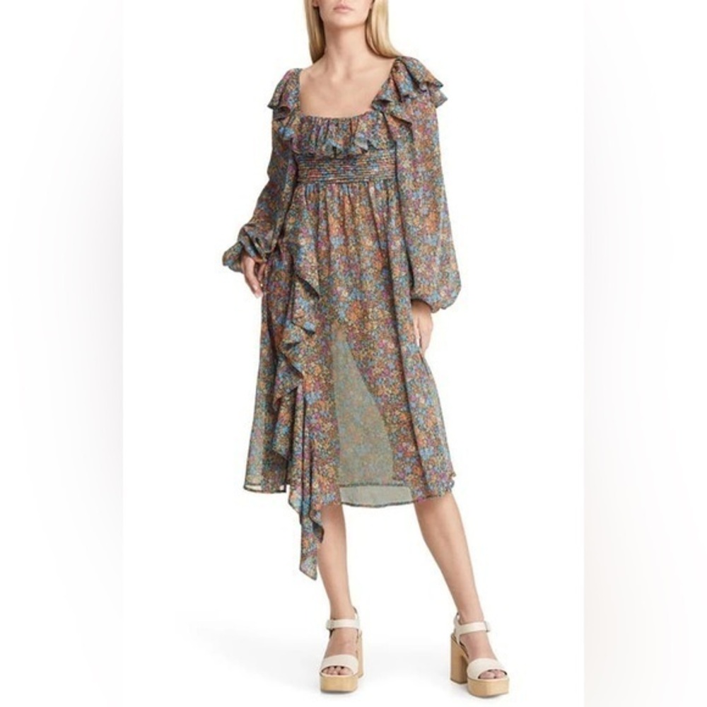 For Love And Lemons Brittany Floral Print Midi Dress in Multi NWT Small